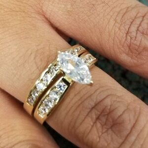 14k Solid Yellow Gold Engagement Ring Wedding Band